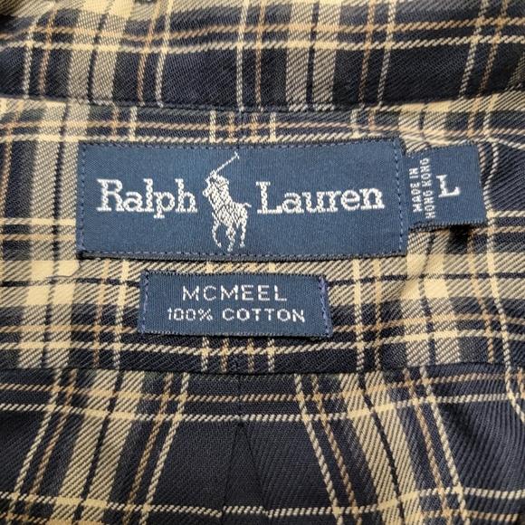 Ralph Lauren McMeel Navy & Tan Plaid Button-Down Shirt L - Picture 4 of 6